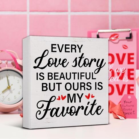 Valentines Day Sign Decor Happy Valentine Romantic Wood Block Sign Home Living Room Bedroom Desk Table Shelf Decoration Romantic Gift in Saudi Arabia