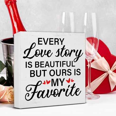 Valentines Day Sign Decor Happy Valentine Romantic Wood Block Sign Home Living Room Bedroom Desk Table Shelf Decoration Romantic Gift in Saudi Arabia