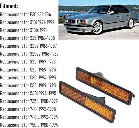 Yctze Side Marker Lamp Housing 2pcs Front Side Marker Light Cover Lens 63141377849 Replacement for E30 E32 E34 318i 325i 525i 735i(Yellow) in Kuwait