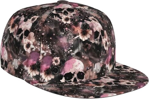 Skull Snapback Hat for Men Women, Skull Baseball Caps Adjustable Flat Brim Hip Hop Baseball Hats Unisex in Saudi Arabia