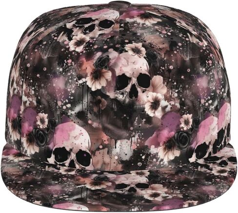 Skull Snapback Hat for Men Women, Skull Baseball Caps Adjustable Flat Brim Hip Hop Baseball Hats Unisex in Saudi Arabia