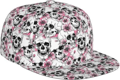 Skull Snapback Hat for Men Women, Skull Baseball Caps Adjustable Flat Brim Hip Hop Baseball Hats Unisex in Saudi Arabia