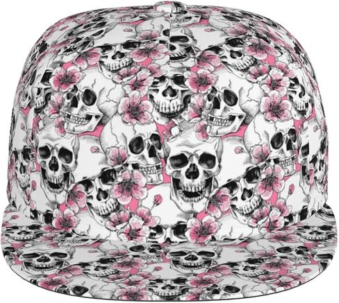 Skull Snapback Hat for Men Women, Skull Baseball Caps Adjustable Flat Brim Hip Hop Baseball Hats Unisex in Saudi Arabia