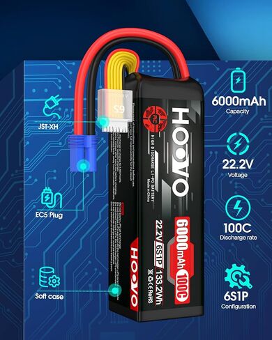 HOOVO 6S LiPo Battery 22.2V 6200mAh 120C with EC5 Plug Softcase RC Battery for RC Quadcopter Truck Boat Airplane Helicopter UAV Drone FPV in Saudi Arabia