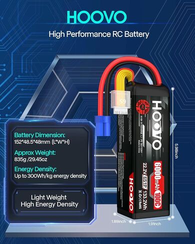 HOOVO 6S LiPo Battery 22.2V 6200mAh 120C with EC5 Plug Softcase RC Battery for RC Quadcopter Truck Boat Airplane Helicopter UAV Drone FPV in Saudi Arabia