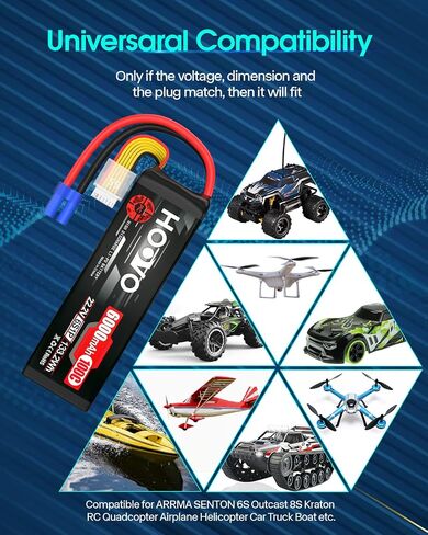 HOOVO 6S LiPo Battery 22.2V 6200mAh 120C with EC5 Plug Softcase RC Battery for RC Quadcopter Truck Boat Airplane Helicopter UAV Drone FPV in Saudi Arabia