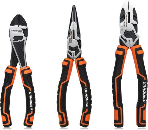 VANQUISH 3-Piece Pliers Set with Wire Jaw Diagonal Cutting Pliers, Long Needle Nose Pliers and Linemans Pliers Tool Set (3192) in Kuwait