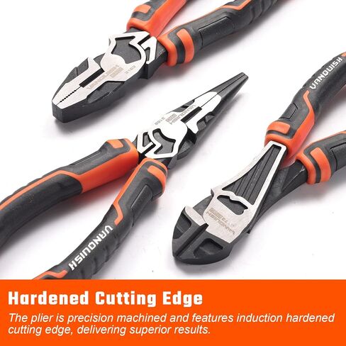 VANQUISH 3-Piece Pliers Set with Wire Jaw Diagonal Cutting Pliers, Long Needle Nose Pliers and Linemans Pliers Tool Set (3192) in Kuwait