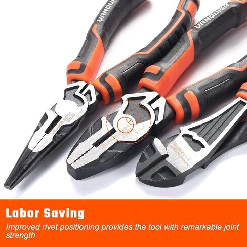 VANQUISH 3-Piece Pliers Set with Wire Jaw Diagonal Cutting Pliers, Long Needle Nose Pliers and Linemans Pliers Tool Set (3192) in Kuwait