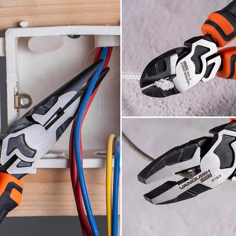 VANQUISH 3-Piece Pliers Set with Wire Jaw Diagonal Cutting Pliers, Long Needle Nose Pliers and Linemans Pliers Tool Set (3192) in Kuwait