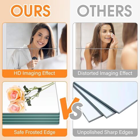 VASUHOME Glass Full Length Wall Mirror Tiles - [12 x12 Inch - 4PCS], Frameless Full Body Mirror for Home Gym, Bedroom, Living Room - Versatile Wall Mirror with Unrivaled Clarity in Saudi Arabia