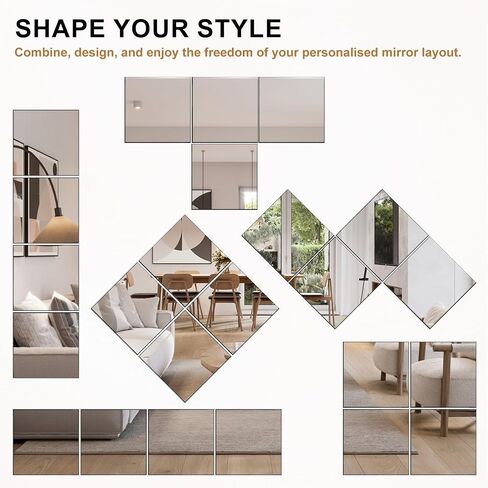 VASUHOME Glass Full Length Wall Mirror Tiles - [12 x12 Inch - 4PCS], Frameless Full Body Mirror for Home Gym, Bedroom, Living Room - Versatile Wall Mirror with Unrivaled Clarity in Saudi Arabia
