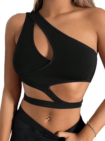 MakeMeChic Women's Cut Out One Shoulder Sleeveless Solid Camisole Shirt Y2K Crop Tank Tops in Saudi Arabia