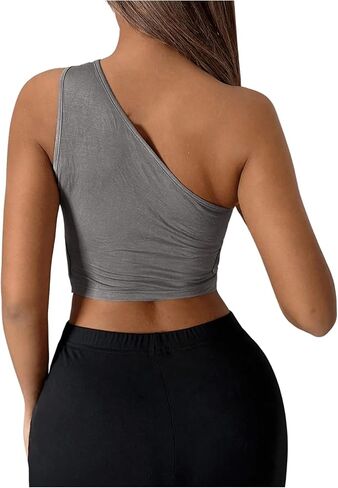 MakeMeChic Women's Cut Out One Shoulder Sleeveless Solid Camisole Shirt Y2K Crop Tank Tops in Saudi Arabia