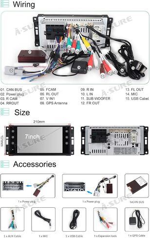 ASURE 7 inch Android 13 Car Stereo Radio for 2006-2010 Grand Cherokee,Jeep Wrangler,Dodge Ram 1500,Chrysler 300,8Core 4+64GB Car in-Dash GPS Navigation Unit with Wireless Carplay Android Auto in Saudi Arabia