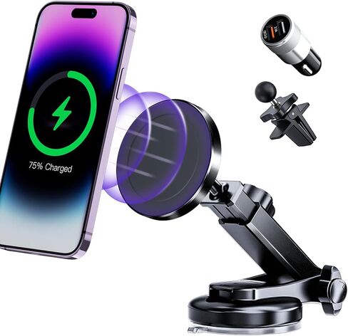 for Magsafe Car Mount Charger, 15W Fast Charging LED Magnetic Wireless Car Charger, Car Phone Holder Charger Mount Fits Air Vent Dashboard for iPhone 16 15 14 13 12 Pro Max Plus, MagSafe Case in Saudi Arabia