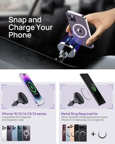 for Magsafe Car Mount Charger, 15W Fast Charging LED Magnetic Wireless Car Charger, Car Phone Holder Charger Mount Fits Air Vent Dashboard for iPhone 16 15 14 13 12 Pro Max Plus, MagSafe Case in Saudi Arabia