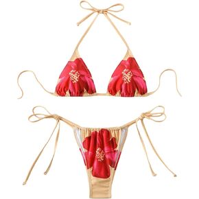 SHENHE Women's 2 Piece Floral Bikini Set Triangle Tie Side Halter Swimwear Bathing Suit