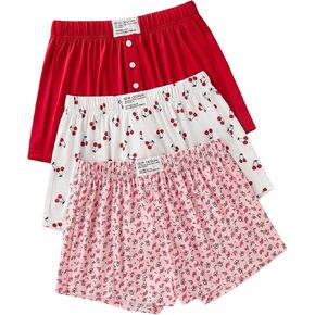 SweatyRocks Women's 3 Pack Pajama Shorts Floral Printed High Waisted Sleep Shorts Sets