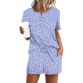 Yincro 2 Piece Women's Short Sleeve Pajama Sets with Pockets Casual Henley Neck Lounge Sets