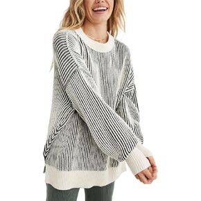 Beyond Chenille Sweater for Women 2024 Winter Crew Neck Pullover Sweater Color Block Knit Tops