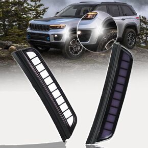 Switchback White/Amber LED Front Side Marker Daytime Running Lamp Amber Sequential Turn Signal Light Feature Compatible with Jeep Grand Cherokee 2021-2024 Laredo Altitude Limited Overland