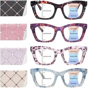 VIDEBLA 4 Pack Progressive Multifocus Reading Glasses for Women Men Blue Light Blocking Computer Spring Hinger Readers