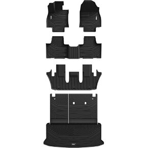 3W Floor Mats for 2024 2025 Toyota Grand Highlander(Include Hybrid)，1-3 Rows Trunk Mat & Seat Back Covers TPE All Weather,Black