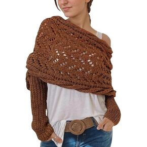 Baonmy Scarf with Sleeves for Women, Shawl Wraps Knitted Cable Crochet Multifunctional Scarf Sweaters with Sleeves