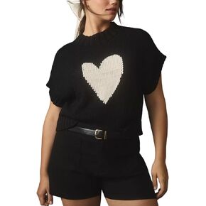 Yimoon Women Cap Sleeve Sweater Tank Mock Neck Sweater Vest Cute Heart Knit Cropped Pullover 2024 Fall Top