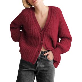 Yimoon Womens Cardigan Sweater Button Down Long Sleeve Chunky Knit Sweater Top V Neck Fall Open Front Loose Cardigan