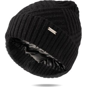 Britt's Knits Satin Lined Beanie Winter Hat for Women Stylish Cold Weather Womens Warm Hat - Black