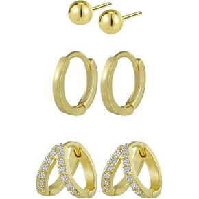 Gold Hoop Earrings Set, 14K Gold-plated Chunky Huggie Stud Earrings, Rhinestone Ear Cuff Cartilage Clip Cubic Zirconia Earrings Small Leaf Heart Butterfly Earrings Jewelry Gift for Women Girls