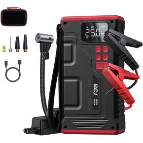 BCJ 2024 New Car Jump Starter with Air Compressor, Battery Jump Starter Portable 4000A Peak 150PSI Digital Tire Inflator, car Battery Charger Portable for 12V (10L Gas/8L Diesel) (Black, 4000A)