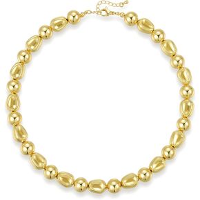KissYan Gold Beaded Necklace for Women, 14K Gold Plated Chunky Big Ball Beads Chain Choker Necklace Statement Fashion Jewelry Gifts