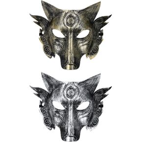 OIDEA Wolf Masquerade Mask for Men: Silver Gold Vintage Funny Wolf Head Half Face Mask Plastic Party Prom Ball Carnival Mardi Gras Venetian Mask Halloween Costume Accessory