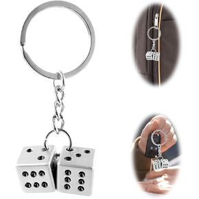 Dice Keychain, Keychain Charms, Bag Charms, Bag Keychain, Silver Keychain, Charms for Bags, Charm Keychain, Lucky Charm, Charms For Keychains, Metal Keychain, Keychain Accessories with Black Dots