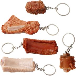 5 pc Imitation Food Beef Cubes Keychain, Fashion Jewelry Simulation Food Key Ring, For Bag Pendant Handbag Purse Car Accessories