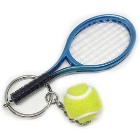 Tennis Racket Keychain Key Ring Creative Fashionable Alloy Tennis Ball Racquet Keychain Gift for Sport Lovers (blue)
