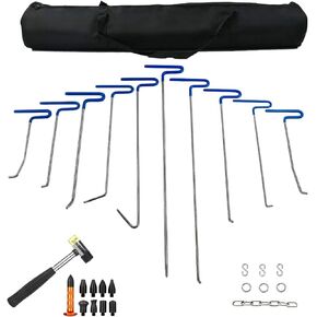 LadyRosian 28PCS Paintless Dent Removal Rods Stainless Steel Kit with Rubber Replaceable Heads Tool for Car Auto Body Dents Hail Damage Removal