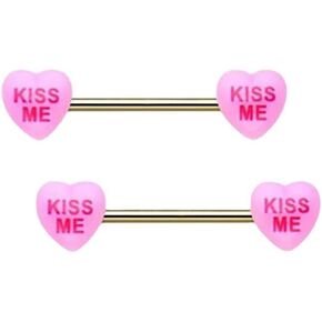 14G Pink Heart Letter Nipple Rings for Women Stainless Steel Acrylic Love Heart Nipplerings Kiss Me Naughty Words Nipple Barbell Nipple Piercing Jewelry