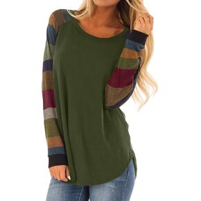 QACOHU Womens Color Block Leopard T Shirts Casual Long Sleeve Tunic Tops