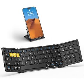 Foldable Bluetooth Keyboard, Full-Size Folding Portable Keyboard with Numeric Keypad, Battery Display & Lock Hinge, Travel Wireless Keyboard for Tablet Smartphone Laptop PC Windows iOS Android