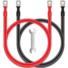 Dongjin 4 AWG Battery Inverter Cable 2FT, 4AWG Pure Copper Inverter Cables with M8 5/16'' Lugs Both Ends Power Inverter Wire Set for Automotive Solar Inverter Marine RV Car with Wrench Red and Black