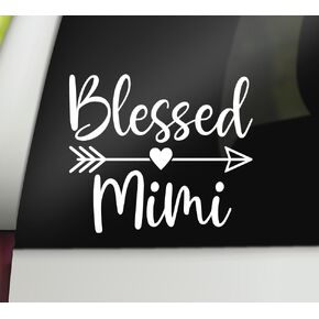 Blessed Mimi Decal | Mimi Vinyl Decal Car Sticker | Mimi Vinyl Sticker | Grandma Decal Bumper Sticker Window Laptop Tumbler Decal | 5.5" x 4.7" Size White | Made in USA