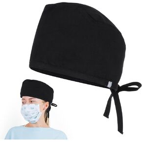 قبعة تنظيف ذات ربطة عنق سوداء، قبعة تنظيف للعمل مع عصابة رأس وربطة عنق مرنة للنساء والرجال in Kuwait