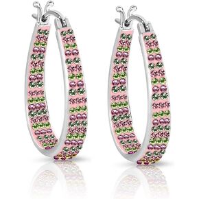 Savlano 14K Gold Plated Inside Out Crystal Hoop Earrings-Oval Shape Earrings for Women Comes with Gift Box