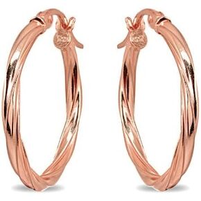 Rose Gold Flash Sterling Silver Twist Round Hoop Earrings for Women (2x15mm - 50mm Diameter)