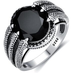 Black Onyx Dragon Claw Ring Sterling Silver Dragon Scale Vintage Gothic Punk Ring Jewelry
