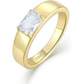 STARCHENIE Solid 925 Sterling Silver Ring for Men 18k Gold Plated High Polished Wedding Band Thumb Ring Size 8-12